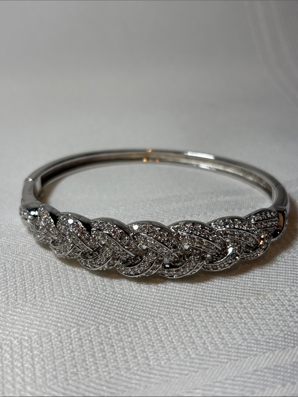 Braided Pavé Crystal Bangle Bracelet - Silver